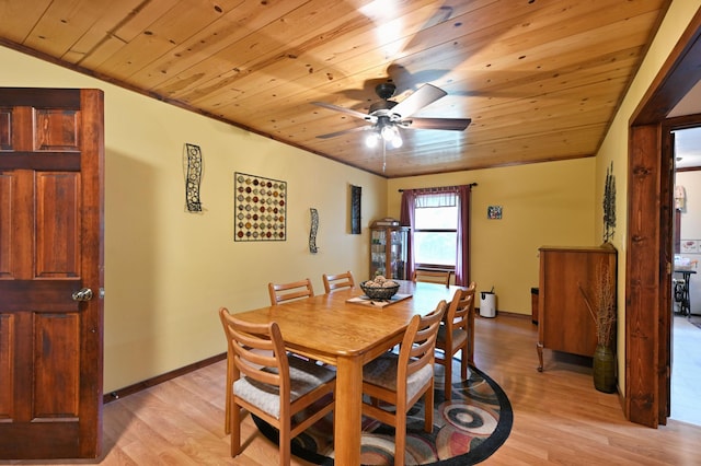 14102 Eau Claire Acres Cir, Gordon, WI 54838 - dining area with wooden ceiling, light wood-type flooring, and ceiling fan