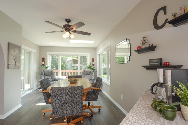 6441 Arthur St NE, Fridley, MN 55432 - dining room featuring dark wood finished floors and ceiling fan
