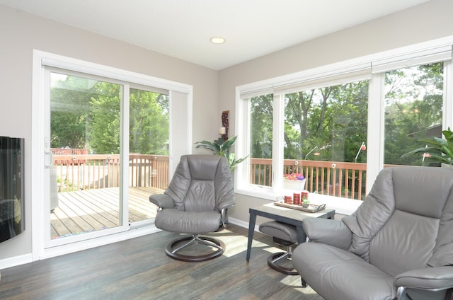 6441 Arthur St NE, Fridley, MN 55432 - living area featuring wood finished floors and recessed lighting