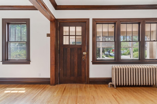 720 40th St, Minneapolis, MN 55409 - entrance foyer featuring radiator heating unit, crown molding, and light wood-style flooring