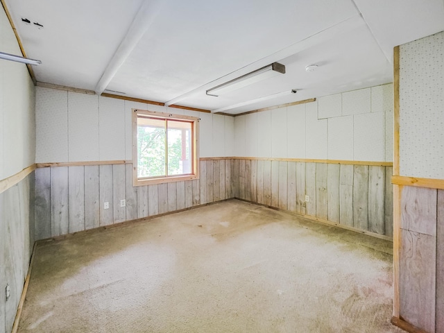 1283 Island Lake Dr NW, Powers Twp, MN 56435 - carpeted empty room featuring wooden walls and a smoke detector
