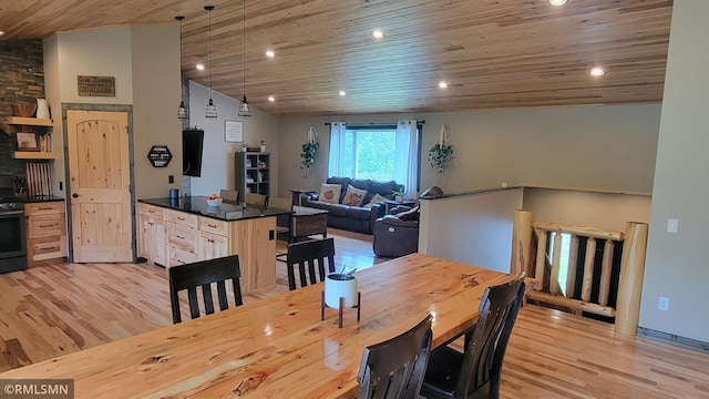1912 Nelson Lake Rd, Pillager, MN 56473 - dining room featuring wood ceiling, light wood-type flooring, and recessed lighting