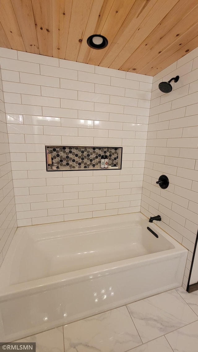 1912 Nelson Lake Rd, Pillager, MN 56473 - bathroom with marble finish flooring, shower / bath combination, and wooden ceiling