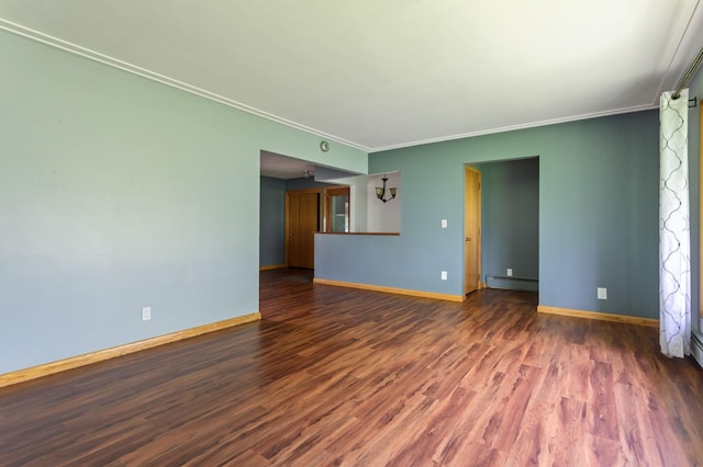 39743 County Road 1, Brockway Twp, MN 56367 - unfurnished living room featuring wood finished floors, baseboard heating, and crown molding