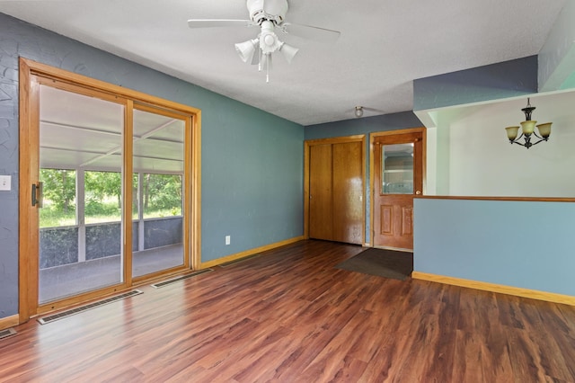 39743 County Road 1, Brockway Twp, MN 56367 - unfurnished room with wood finished floors, a chandelier, and ceiling fan
