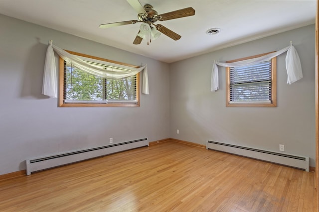 39743 County Road 1, Brockway Twp, MN 56367 - unfurnished room featuring a baseboard radiator, plenty of natural light, and light wood-style flooring