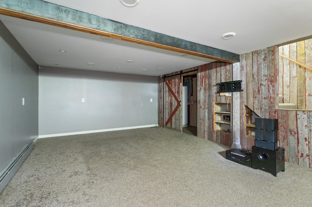 39743 County Road 1, Brockway Twp, MN 56367 - unfurnished living room featuring baseboard heating and carpet floors