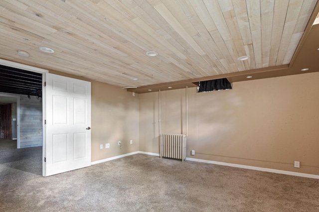 39743 County Road 1, Brockway Twp, MN 56367 - finished below grade area with radiator, wooden ceiling, carpet floors, and recessed lighting
