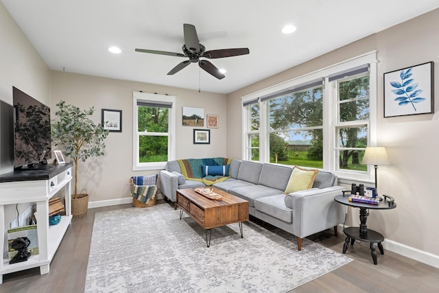 3178 253rd Ave NW, Isanti, MN 55040 - living area featuring healthy amount of natural light, wood finished floors, ceiling fan, and recessed lighting