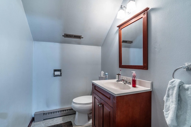 707 Marshall Ave, Henning, MN 56551 - bathroom with baseboard heating, vanity, and vaulted ceiling