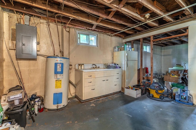 707 Marshall Ave, Henning, MN 56551 - basement featuring water heater, electric panel, and freestanding refrigerator