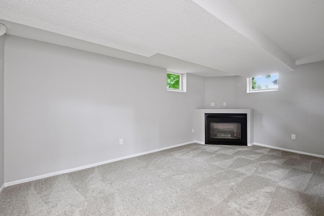 711 9th St NW, Buffalo, MN 55313 - basement featuring carpet floors, a glass covered fireplace, and a textured ceiling