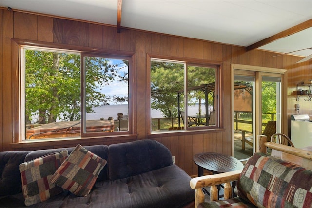 2236 Birch Point Rd Unit A, Tower, MN 55790 - sunroom with wooden walls, beam ceiling, and plenty of natural light