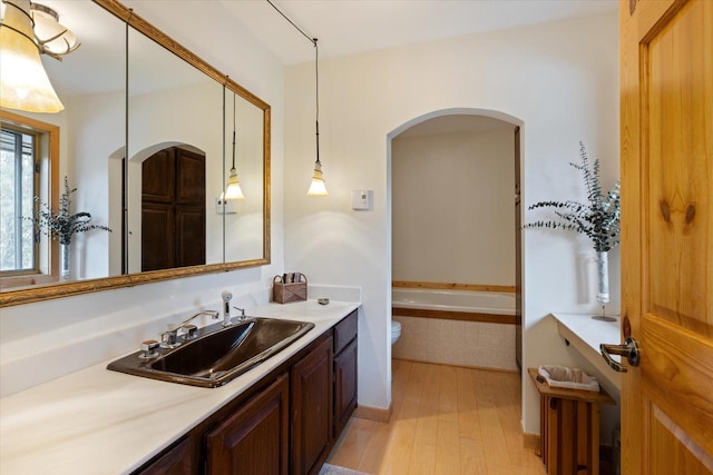 2236 Birch Point Rd Unit A, Tower, MN 55790 - bathroom featuring wood finished floors, vanity, and tiled tub