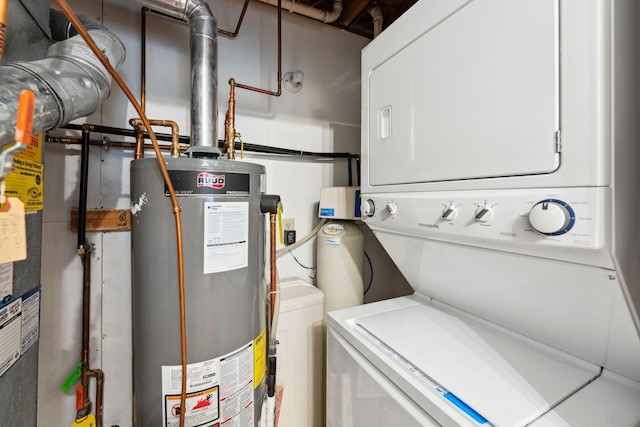 2060 Shenandoah Ct Unit F, Plymouth, MN 55447 - washroom with water heater and stacked washer and clothes dryer