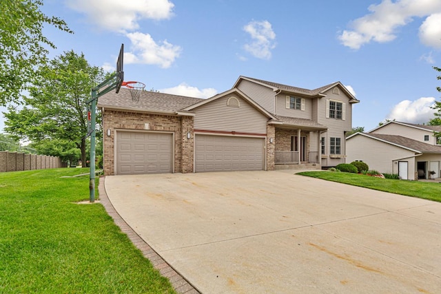 1830 Whitetail Run Pl NE, Owatonna, MN 55060 - traditional-style house with brick siding, an attached garage, concrete driveway, roof with shingles, and a porch