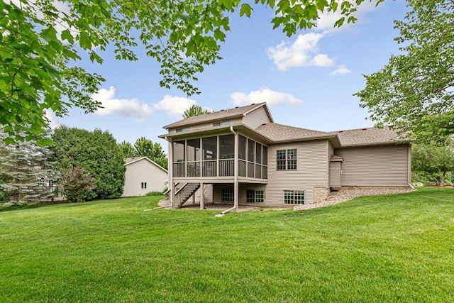 1830 Whitetail Run Pl NE, Owatonna, MN 55060 - rear view of property with a sunroom, a yard, and stairs