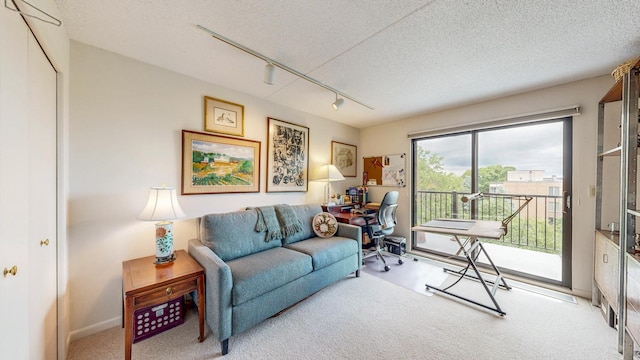 600 4th St SW Unit 401, Rochester, MN 55902 - carpeted living area with rail lighting, an office area, and a textured ceiling