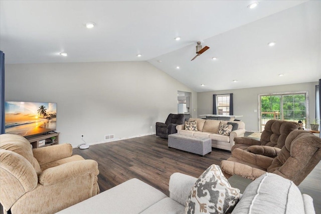 E633 950th Ave, Stanton Twp, WI 54734 - living area with wood finished floors, vaulted ceiling, and recessed lighting