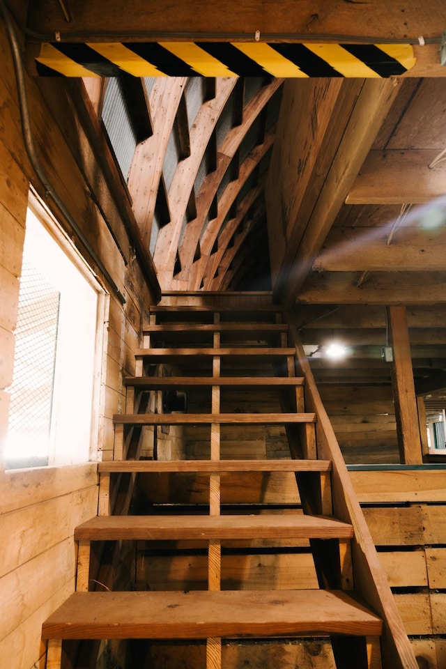 2834 150th St, Luck, WI 54837 - stairs with wood walls