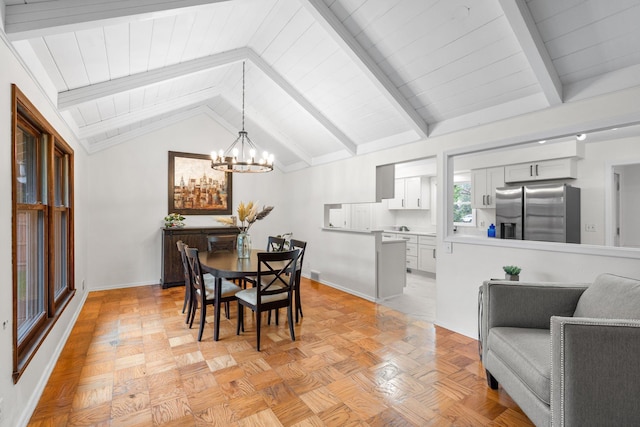 715 Forest Dale Rd, New Brighton, MN 55112 - dining space featuring a chandelier and wood ceiling