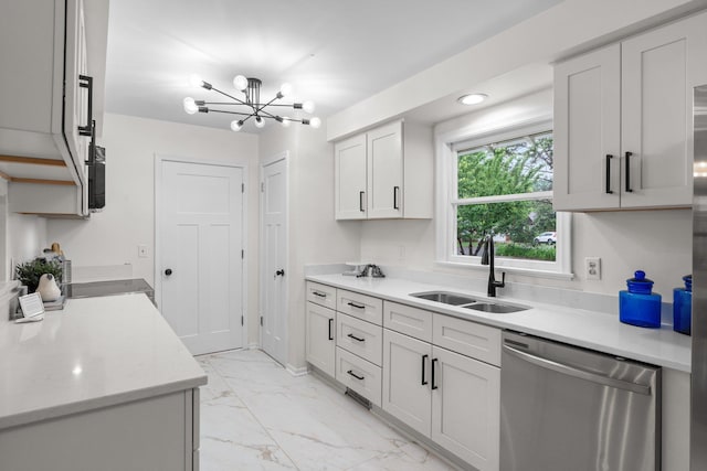 715 Forest Dale Rd, New Brighton, MN 55112 - kitchen with dishwasher, light marble finish floors, a chandelier, and recessed lighting