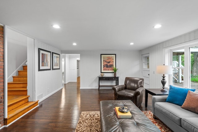 715 Forest Dale Rd, New Brighton, MN 55112 - living room featuring dark wood-style flooring, stairs, and recessed lighting