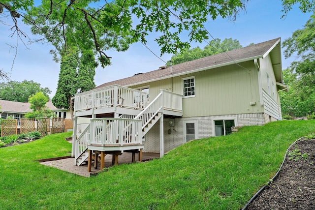 715 Forest Dale Rd, New Brighton, MN 55112 - back of house with stairs, a wooden deck, and roof with shingles
