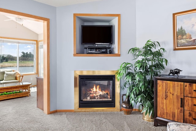 1978 110th Ct NE Unit 1103, Blaine, MN 55449 - detailed view of carpet, a glass covered fireplace, and a ceiling fan