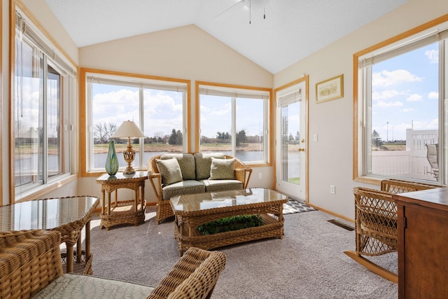 1978 110th Ct NE Unit 1103, Blaine, MN 55449 - sunroom / solarium featuring a water view, plenty of natural light, vaulted ceiling, and carpet