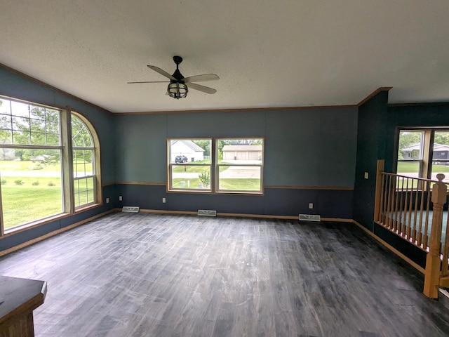 204 6th St W, Carlos, MN 56319 - unfurnished room with healthy amount of natural light, a ceiling fan, dark wood finished floors, and a textured ceiling