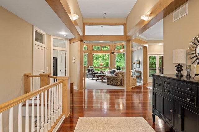 6300 78th Ln, Greenfield, MN 55357 - hall with dark wood-type flooring, an upstairs landing, and french doors