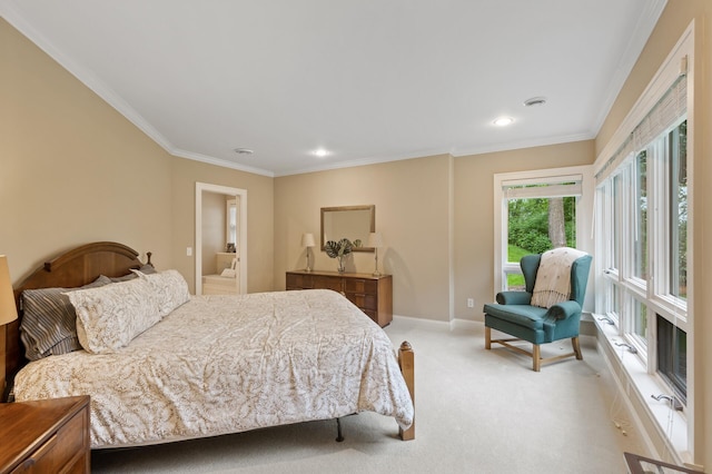 6300 78th Ln, Greenfield, MN 55357 - bedroom featuring light carpet, ornamental molding, recessed lighting, and ensuite bath
