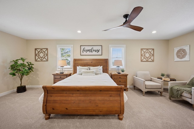 6676 Jason Ave NE, Monticello, MN 55362 - bedroom with light carpet, recessed lighting, and ceiling fan