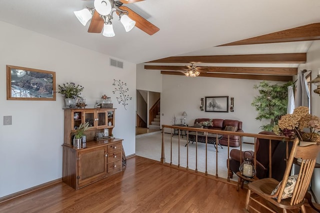 20206 Monks Ave, Mankato, MN 56001 - living area with a ceiling fan, stairs, and wood finished floors