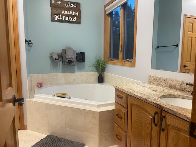 26780 Packard St NE, Athens Twp, MN 55040 - full bathroom with vanity, a garden tub, and tile patterned floors