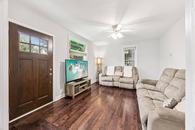 13805 Central Ave, Becker, MN 55308 - living area featuring ceiling fan and dark wood finished floors