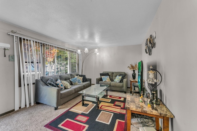5215 Washburn Ave N, Minneapolis, MN 55430 - living area with a textured ceiling, a chandelier, and carpet floors