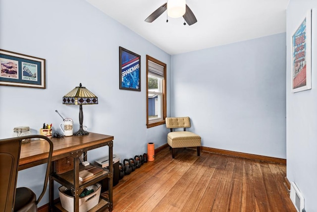 28 16th St, Cloquet, MN 55720 - living area featuring a ceiling fan, hardwood / wood-style flooring, and an office area
