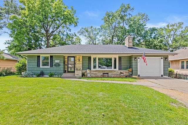957 Hall Ave W, Saint Paul, MN 55118 - ranch-style house with concrete driveway, an attached garage, and a chimney