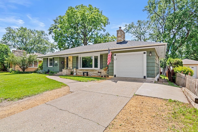 957 Hall Ave W, Saint Paul, MN 55118 - single story home featuring a garage, driveway, a chimney, and roof with shingles