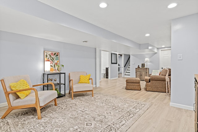 957 Hall Ave W, Saint Paul, MN 55118 - living room with stairs, light wood finished floors, and recessed lighting