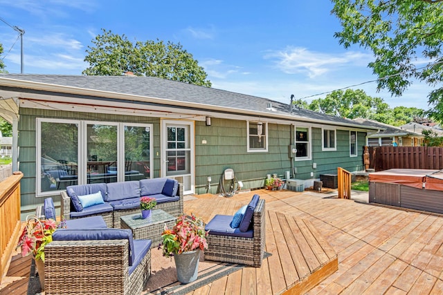957 Hall Ave W, Saint Paul, MN 55118 - wooden deck with a hot tub and an outdoor living space
