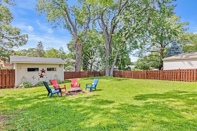 957 Hall Ave W, Saint Paul, MN 55118 - fenced backyard with a fire pit and an outbuilding