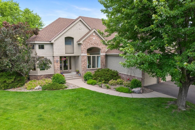 3933 Donegal Way, Eagan, MN 55122 - view of front facade with asphalt driveway, a front lawn, roof with shingles, and a garage