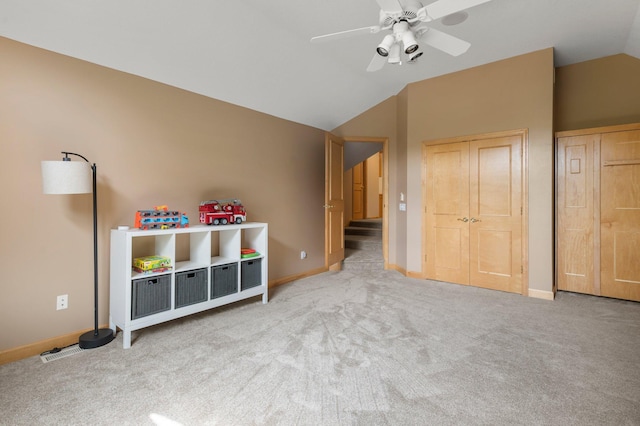 3933 Donegal Way, Eagan, MN 55122 - carpeted bedroom with lofted ceiling and ceiling fan