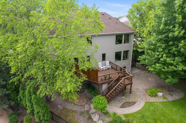3933 Donegal Way, Eagan, MN 55122 - back of property with roof with shingles, a deck, and stairway