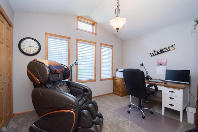 633 Leonards Way, Argusville, ND 58005 - home office featuring lofted ceiling and carpet flooring