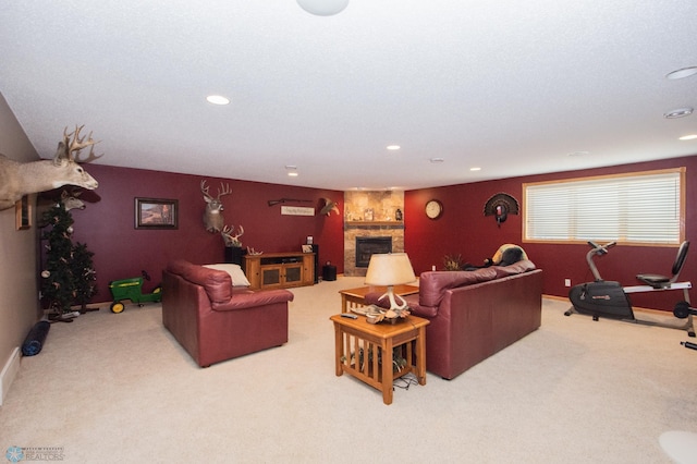 633 Leonards Way, Argusville, ND 58005 - carpeted living room featuring recessed lighting and a fireplace