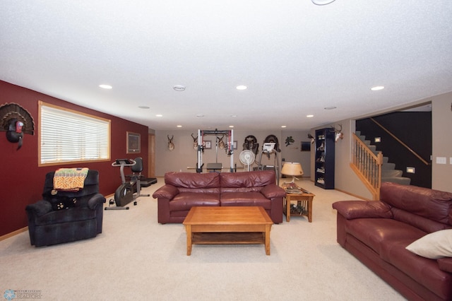 633 Leonards Way, Argusville, ND 58005 - living area featuring stairway, carpet, and recessed lighting